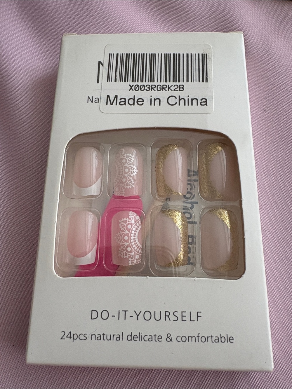 Press on Nails Short Length Glitter Pink, Gold & White